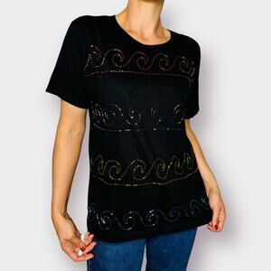 90s‎ Oleg Cassini Black Beaded Tee